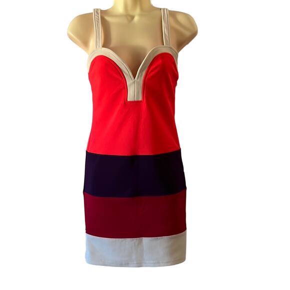 Millau Multicolor Retro Dress Color Block Knit Woman Size Small 60's Vibe - Picture 1 of 11